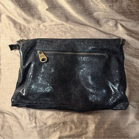 Hobo International Buckle Envelope Wristlet Clutch black leather